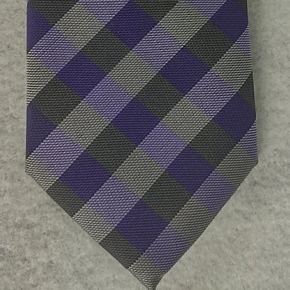 JF J. Ferrar Men's Purple, Gray, Dark Gray Striped 100% Polyester Men’ Neck Tie - Picture 3 of 12